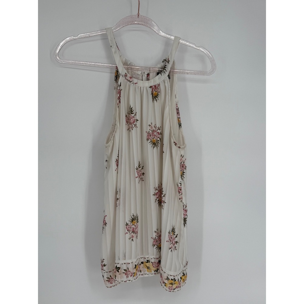 Soho NY&CO Sleeveless White Floral Pleated Halter Neck Tie Top Women's Sz M